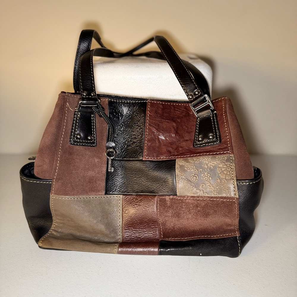 Fossil Black and Brown Patchwork Tote Bag